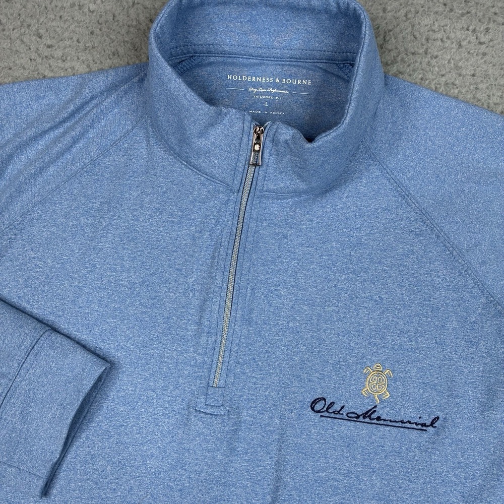 Holderness & Bourne Old Memorial Golf Men's L Blue 1/4 Zip Pullover Tailored Fit